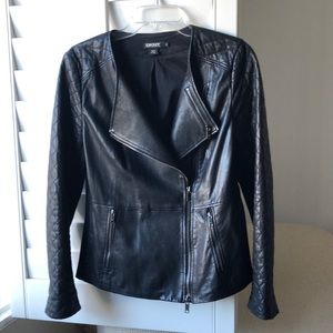 DKNY black leather moto jacket